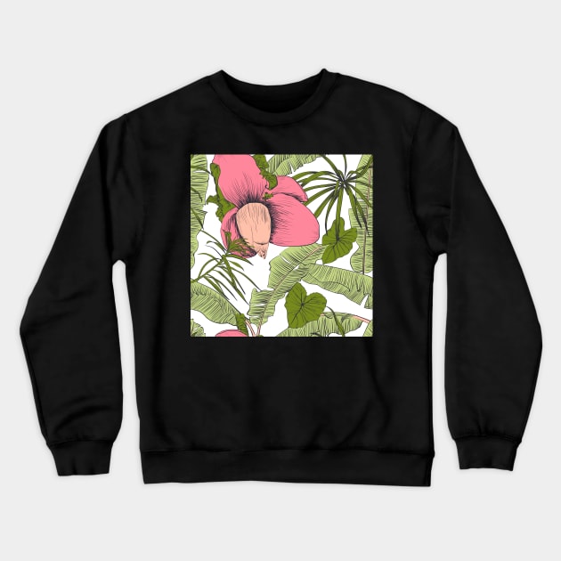 Seamless tropical pattern with banana palms Crewneck Sweatshirt by Olga Berlet